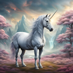 Obraz na płótnie Canvas Majestic unicorn standing in surreal landscape