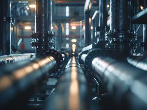 Pipeline and pipe rack of petroleum, chemical, hydrogen or ammonia industrial plant. Industrial area Close up.
