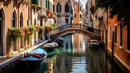 Fototapeta na wymiar canal in Venice, Italy. Panoramic view of the city