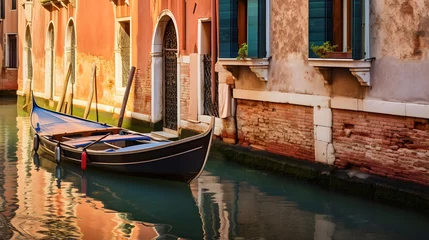 Tuinposter Panoramic view of a canal with gondolas in Venice, Italy © I