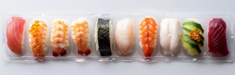 tasty sushi in blister pack for addicted people - obrazy, fototapety, plakaty