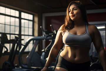Body positive plus size woman at the gym.