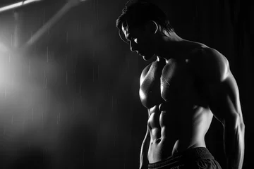 Abwaschbare Fototapete black and white image of a muscular athletic male bodybuilder © Zenturio Designs