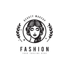 Minimalist style beauty logo, with the silhouette of a beautiful woman's face. For fashion logos, beauty or makeup logos.