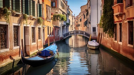 Panoramic view of a canal in Venice, Italy - obrazy, fototapety, plakaty