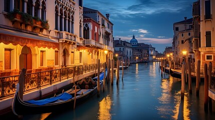 Grand Canal in Venice, Italy at dusk. Panoramic view - obrazy, fototapety, plakaty