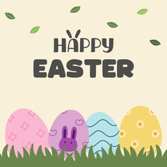 easter greeting card with easter eggs. Happy easter. Spring season. Minimal poster, banner, background. Vector and illustration. Ready to use