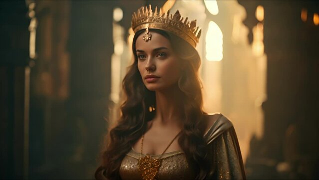 Beautiful queen. Fantasy medieval background. The concept of medieval history, life and culture. Ai-generated.