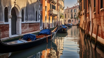 Traditional gondola on the canal in Venice, Italy - obrazy, fototapety, plakaty