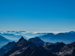 Panoramic view from majestic mountain peak of Hochschober, Schober Group, High Tauern National...