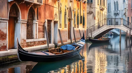 Foto auf Glas Venice, Italy. Panoramic view of the canal with gondolas © I