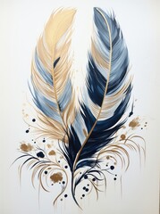 Painting of Two Blue and Yellow Feathers. Printable Wall Art.