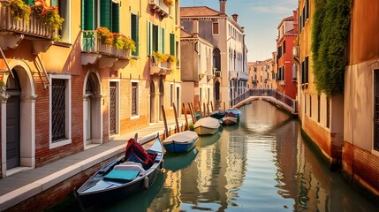 Obraz na płótnie Canvas Panoramic view of a canal in Venice, ITALY