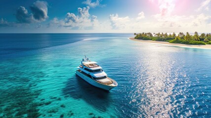 Fototapeta premium Crystal Clear Waters and Lush Greenery on a Tropical Cliffside by the Ocean