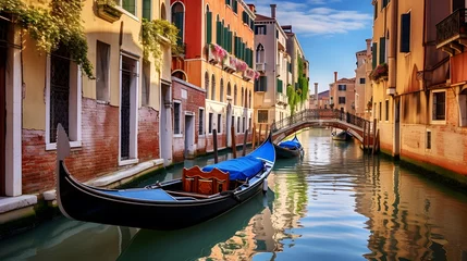 Poster Canal in Venice, Italy. Panoramic view with gondolas © I