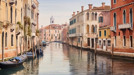 Fototapeta na wymiar Canal in Venice, Italy. Panoramic view of Venice