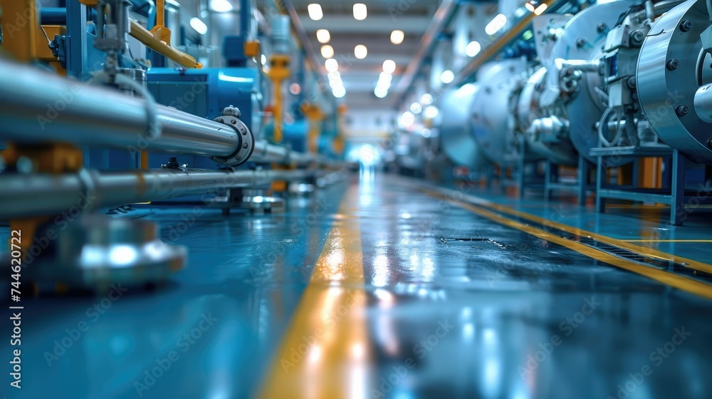 Poster Engineered products and machinery in factory. Generative AI.