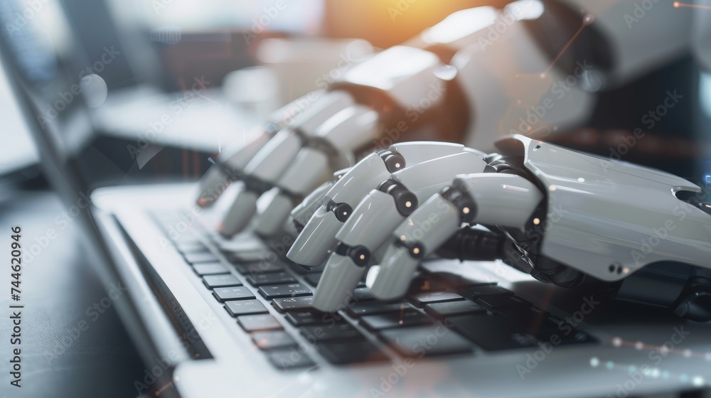 Aufkleber Chatbot with AI (Artificial Intelligence), search engine, businessman using laptop with AI connection, using command prompt to generate ideas or solve problems, digital transformation, SEO.