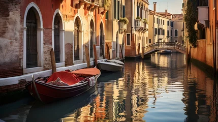  Venice, Italy. Panoramic view of a canal with boats © I