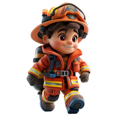 A 3D animated cartoon render of a brave firefighter in action.