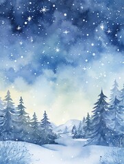 Snowy Landscape With Trees Painting. Printable Wall Art.