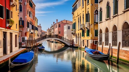 Canal in Venice, Italy. Panoramic view of the city. - obrazy, fototapety, plakaty