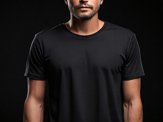Blank black tshirt on male body over black background