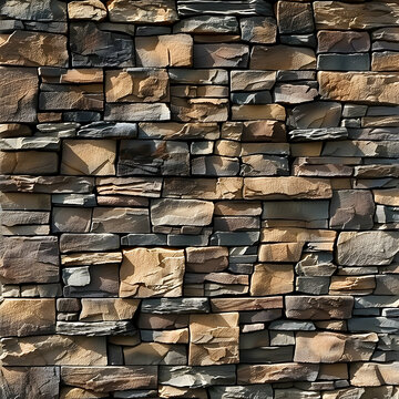 Texture of unshaped brown stone wall pattern, made of rocks