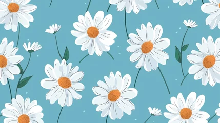 Wandcirkels tuinposter seamless pattern with camomiles, blue background © W