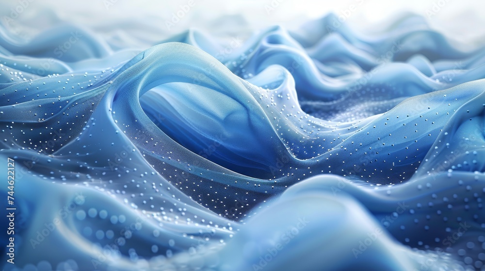 Wall mural Digital wave abstract. Blue circular shape on the background. Futuristic point wave. Big data rendering in 3D.