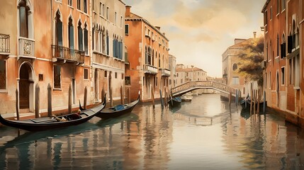 Fototapeta na wymiar Canal in Venice, Italy. Panoramic view of the city