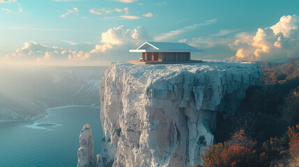 A yoga studio perched on the edge of a rugged cliff. Generative AI. - obrazy, fototapety, plakaty