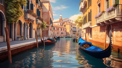 Foto auf Glas Venice, Italy. Panoramic view of the canal with gondolas © I