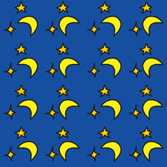 Seamless pattern with stars on a blue background. Vector illustration.
