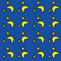 Seamless pattern with stars on a blue background. Vector illustration.