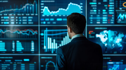 business looking at business or stock market analytics graph on screens, financial graph charts, business finance analysis, growth performance digital data