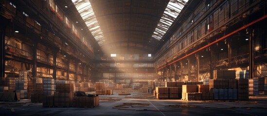Logistical warehouse's interior. - obrazy, fototapety, plakaty