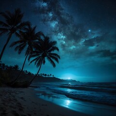 Fototapeta na wymiar Summer Beaches A moonlit beach under a starry sky with