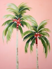Obraz premium Three Palm Trees on Pink Wall. Printable Wall Art.