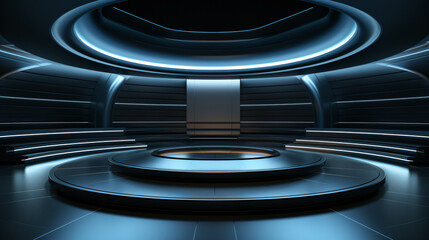 Modern empty background with a podium focus, conveying a sense of innovation and professionalism.