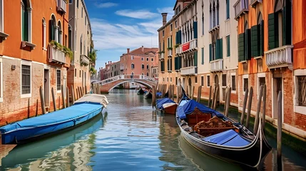 Papier Peint photo Gondoles Panoramic view of the canal with gondolas in Venice, Italy