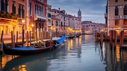 Venice, Italy. Panoramic view of the Grand Canal at sunset.