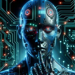 Cybernetic Odyssey Navigating Circuit Cyberspace in Neon Lights as the Futuristic Cyborg