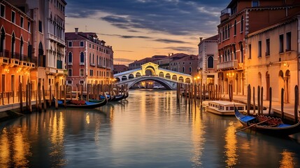 Venice, Italy. Panoramic view of the Grand Canal at sunset. - obrazy, fototapety, plakaty