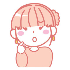 Naklejka premium 首を傾げて悩んでいる女性 困っている3-1