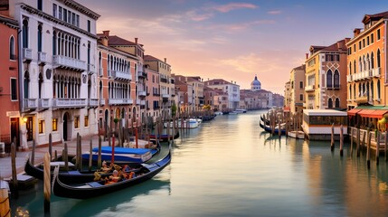 Grand Canal in Venice at sunset, Italy. Panoramic view - obrazy, fototapety, plakaty