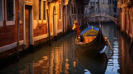 Canal in Venice, Italy, Europe. Panoramic view.