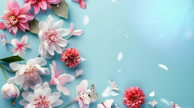 minimalist video background of flower, butterfly and drop petals
