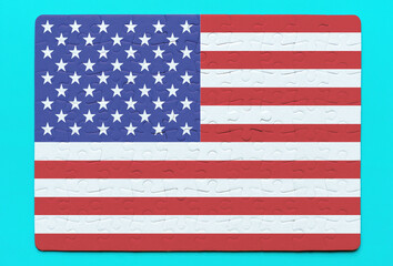 USA Flag Puzzle Isolated on Blue