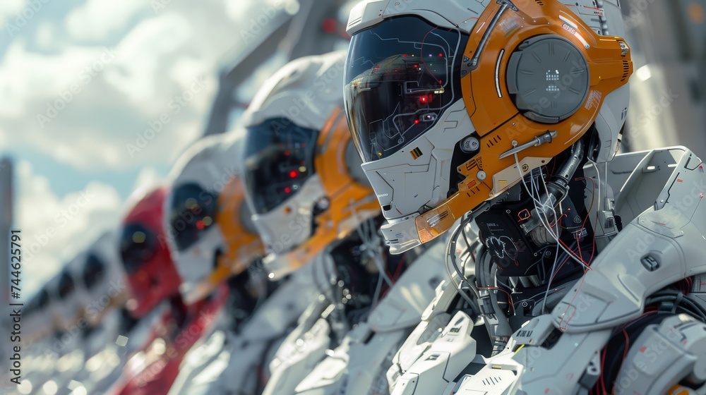 Poster the modern robot group, futuristic artificial intelligence technologies flat illustration